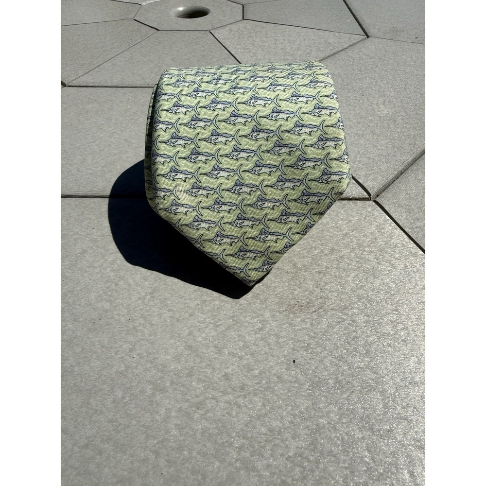 Vineyard Vines Mens Tie Marlins Swordfish Light Green Silk 3 7/8" x 56.5"